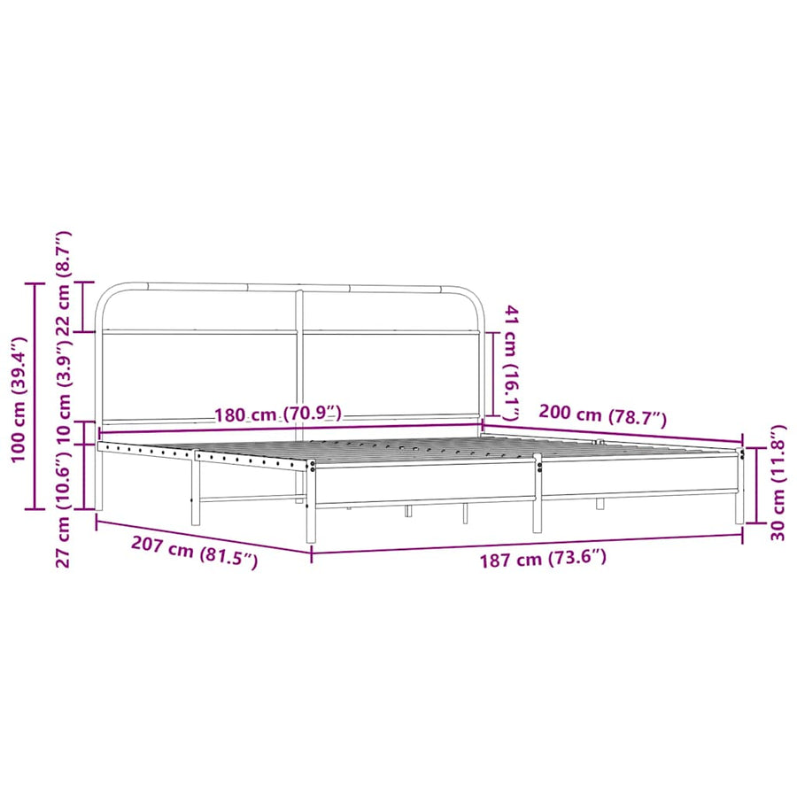 Bedframe zonder matras metaal sonoma eikenkleurig 180x200 cm