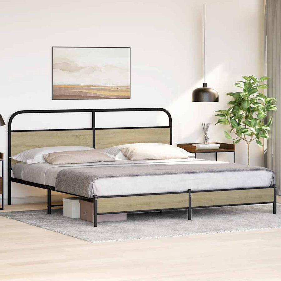 Bedframe zonder matras metaal sonoma eikenkleurig 193x203 cm