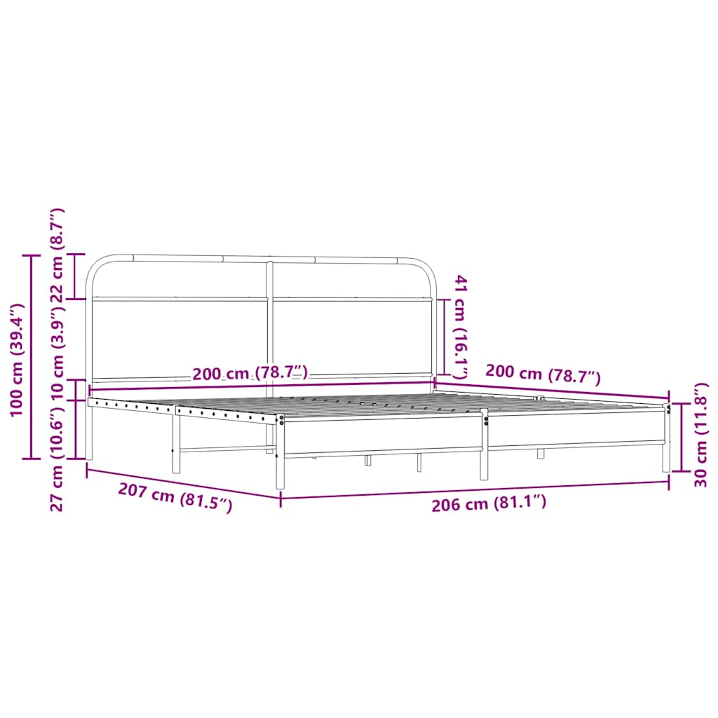 Bedframe zonder matras metaal sonoma eikenkleur 200x200 cm