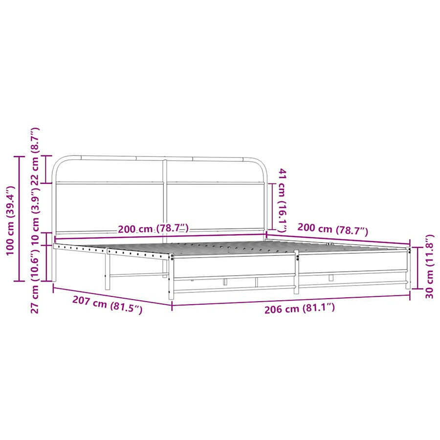 Bedframe zonder matras metaal sonoma eikenkleur 200x200 cm