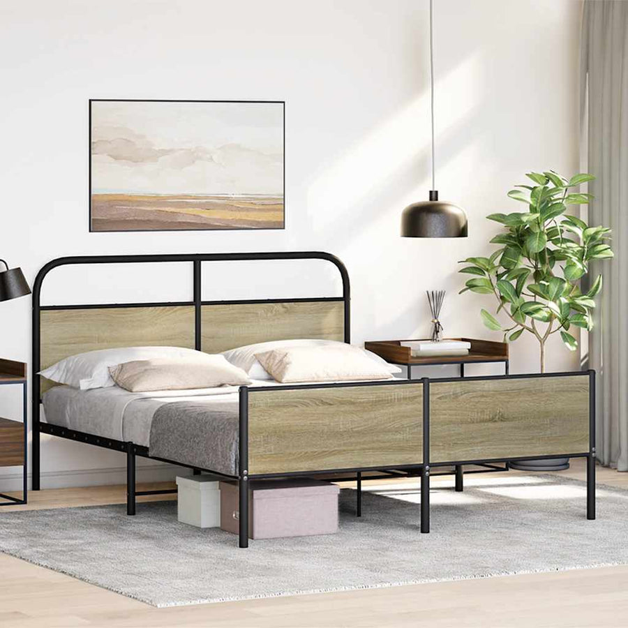 Bedframe zonder matras metaal sonoma eikenkleurig 150x200 cm