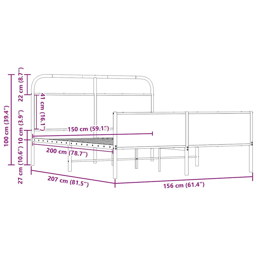 Bedframe zonder matras metaal sonoma eikenkleurig 150x200 cm