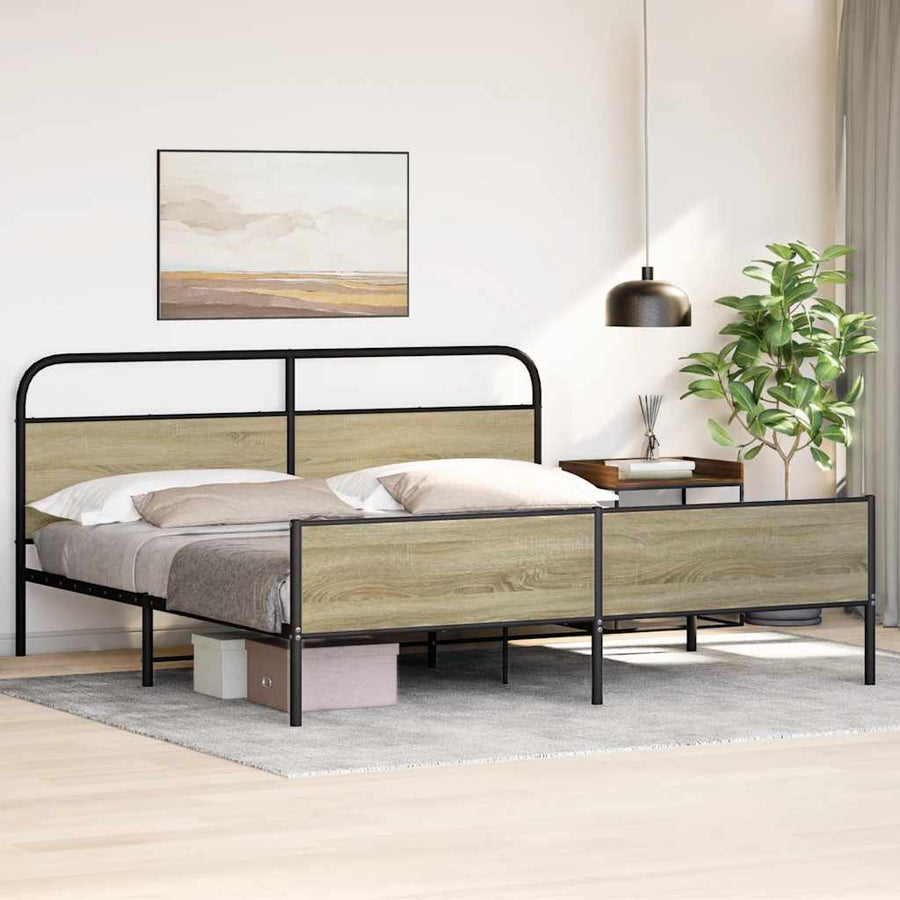 Bedframe zonder matras metaal sonoma eikenkleur 200x200 cm
