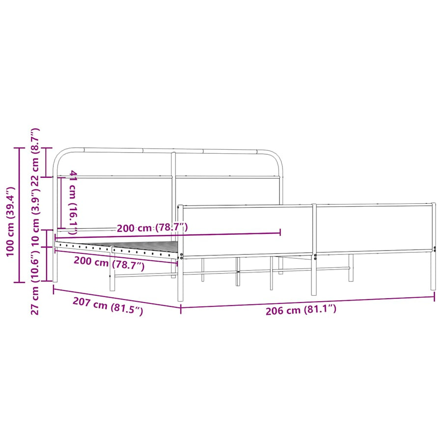 Bedframe zonder matras metaal sonoma eikenkleur 200x200 cm