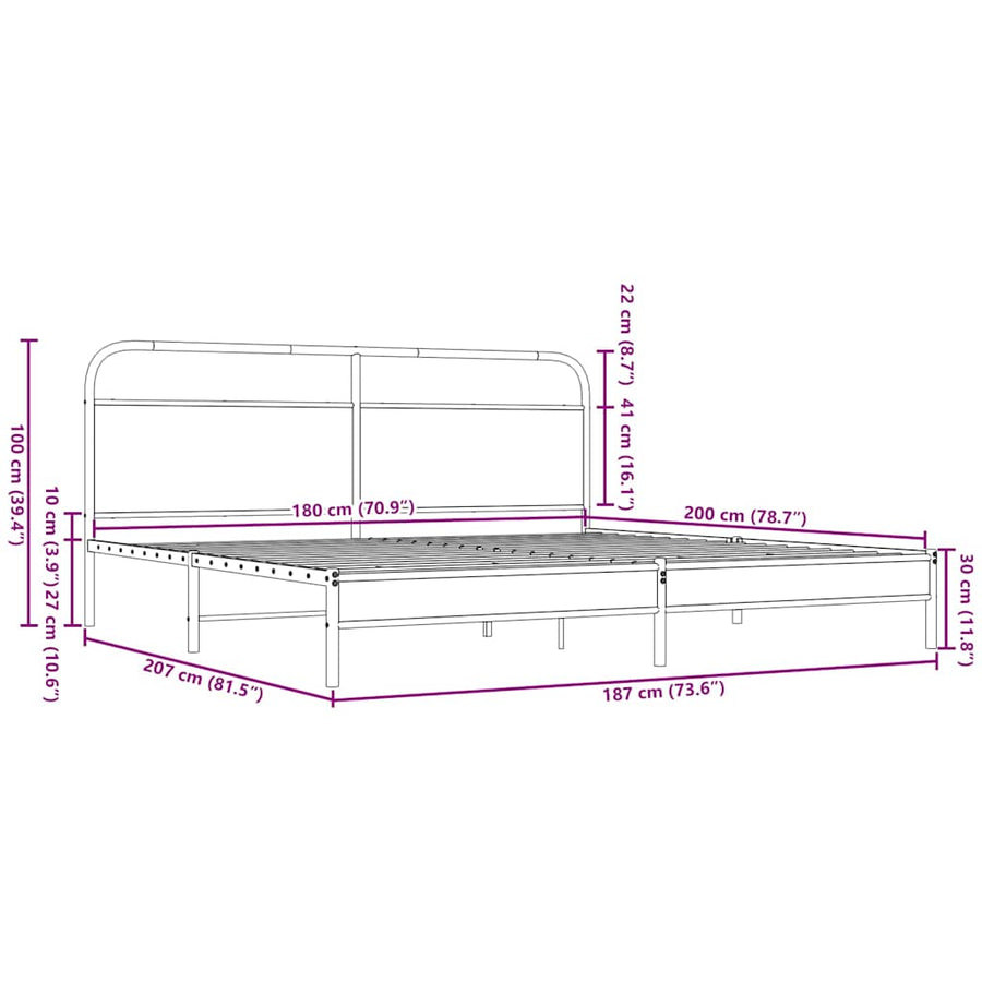 Bedframe zonder matras metaal bruin eikenkleur 180x200 cm