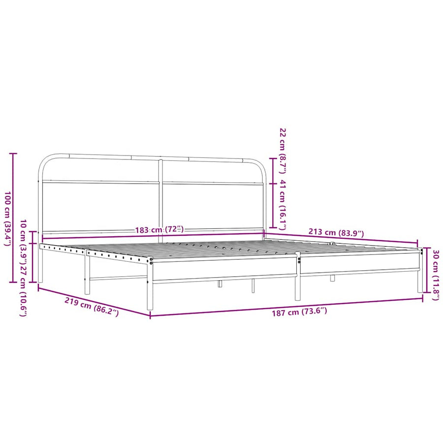 Bedframe zonder matras metaal bruin eikenkleur 183x213 cm
