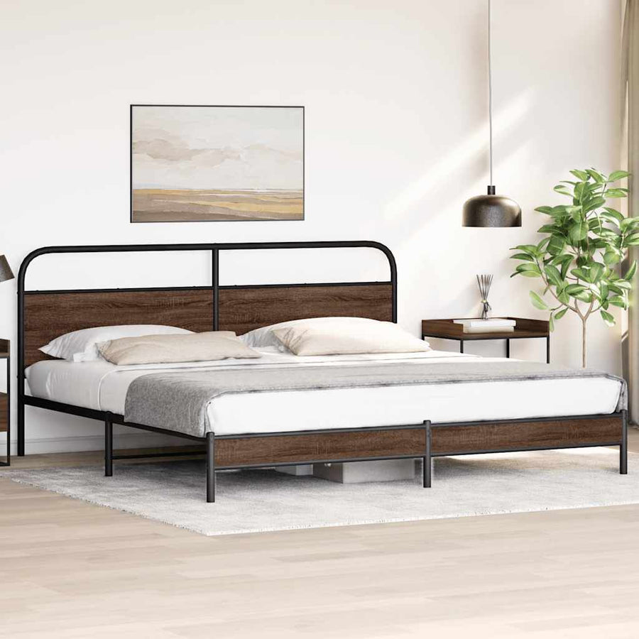 Bedframe zonder matras metaal bruin eikenkleur 193x203 cm