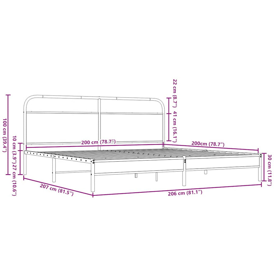 Bedframe zonder matras metaal bruin eikenkleurig 200x200 cm