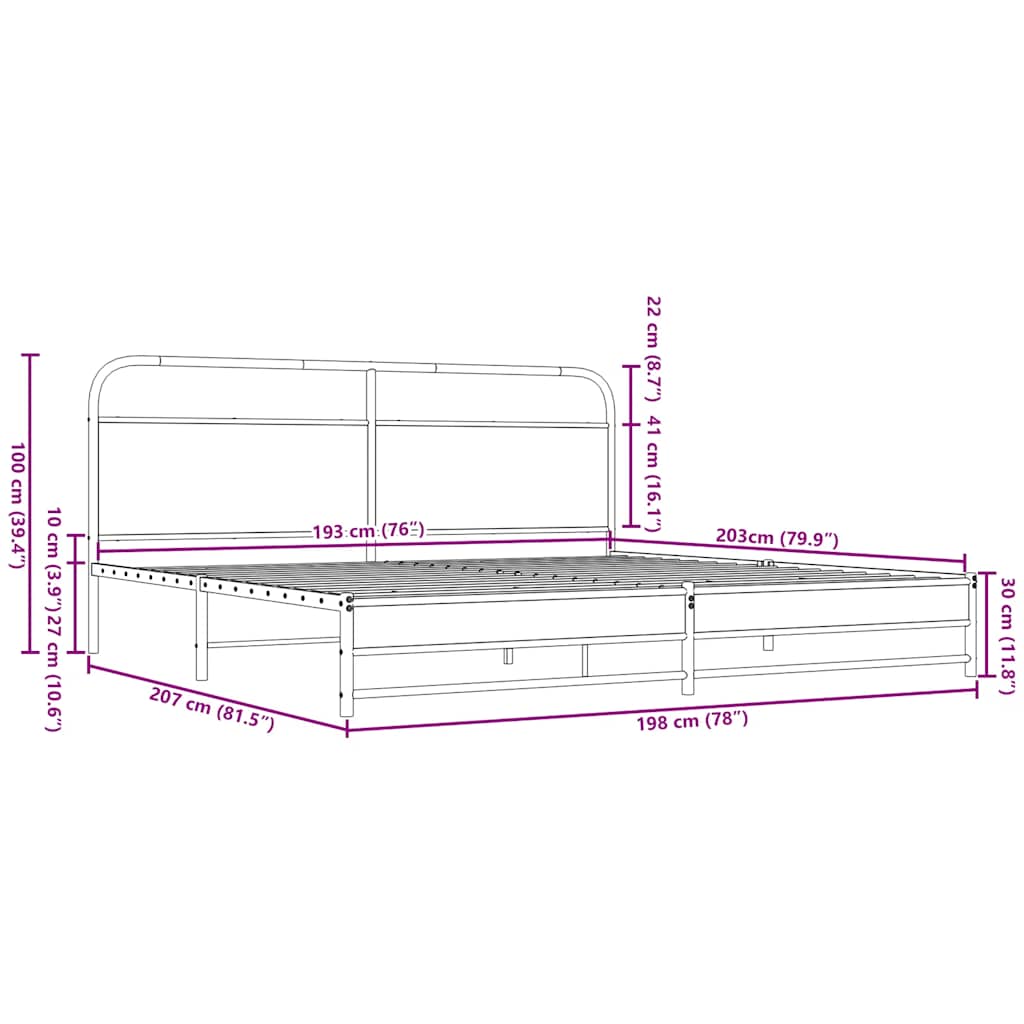 Bedframe zonder matras metaal bruin eikenkleur 193x203 cm