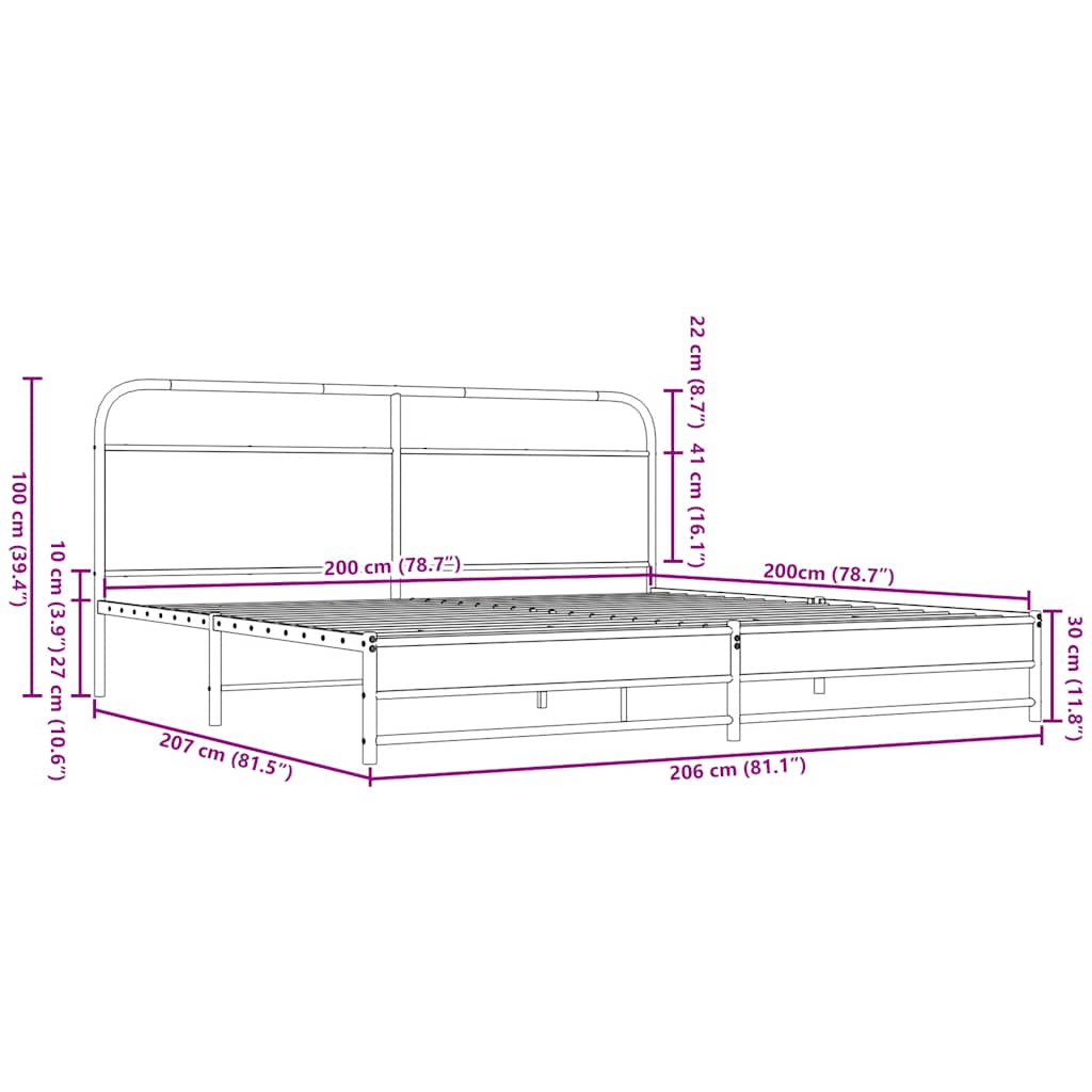 Bedframe zonder matras metaal bruin eikenkleurig 200x200 cm