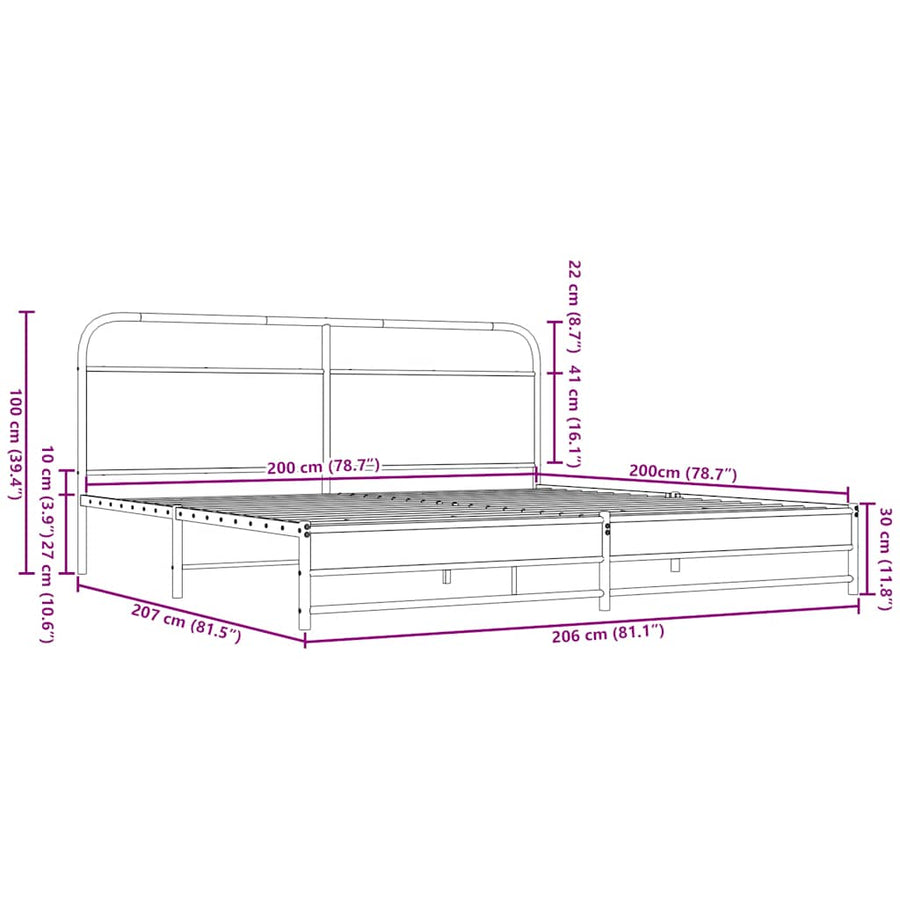 Bedframe zonder matras metaal bruin eikenkleurig 200x200 cm