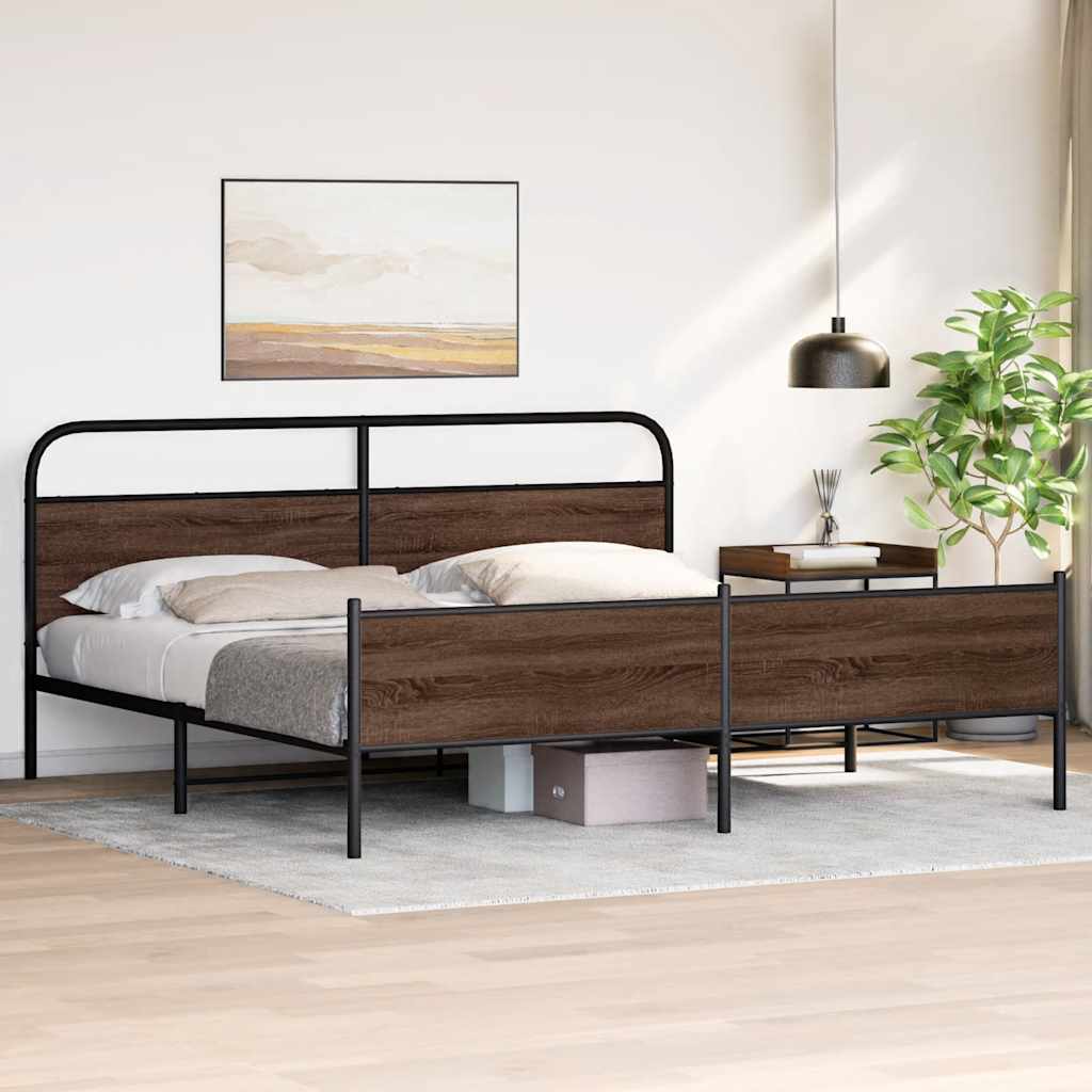 Bedframe zonder matras metaal bruin eikenkleur 183x213 cm