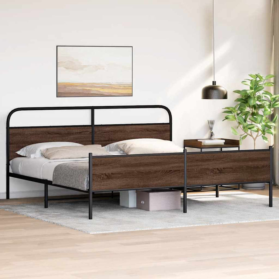 Bedframe zonder matras metaal bruin eikenkleur 183x213 cm