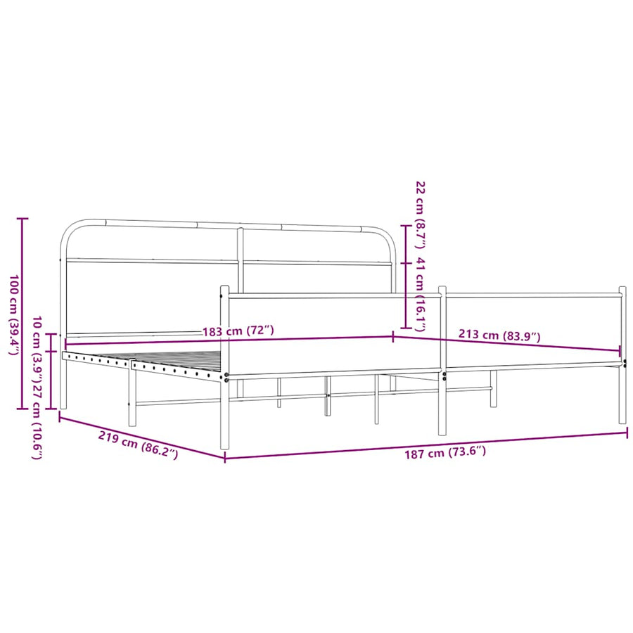 Bedframe zonder matras metaal bruin eikenkleur 183x213 cm