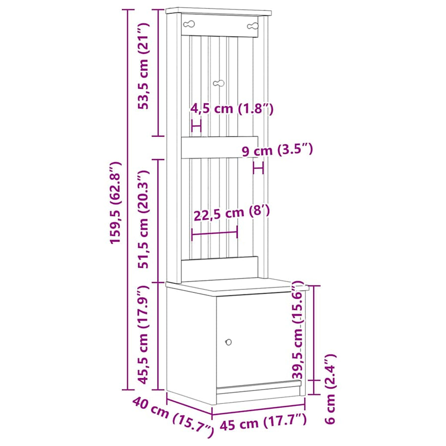 Halboom SANDENS 45x40x159,5 cm massief grenenhout