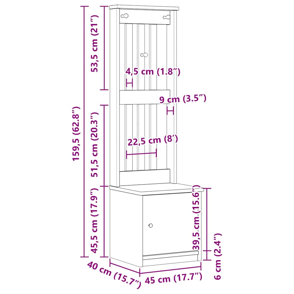 Halboom SANDENS 45x40x159,5 cm massief grenenhout