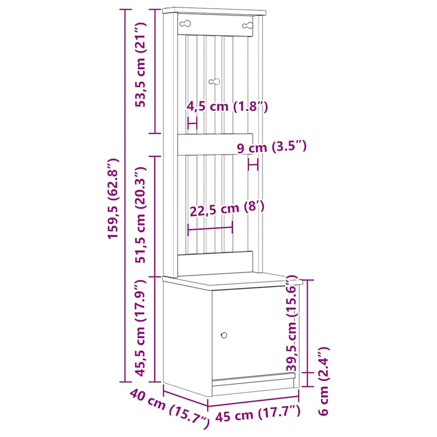 Halboom SANDENS wit 45x40x159,5 cm massief grenenhout