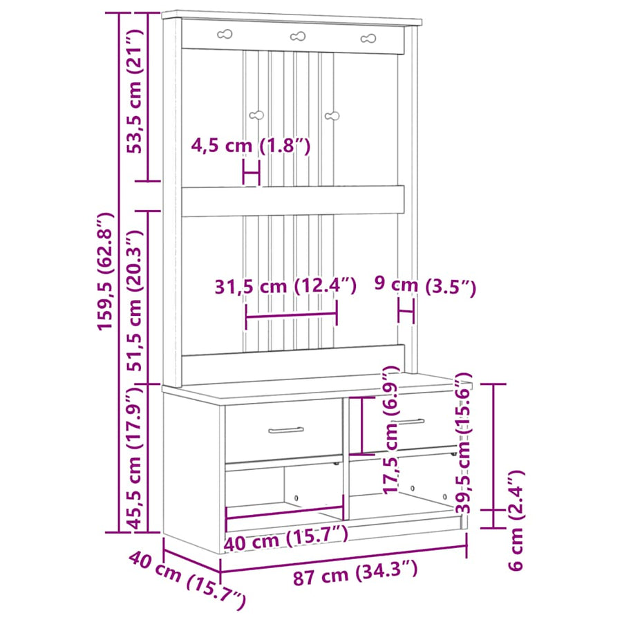 Halboom Sandnes 87X40X159,5 Cm Massief Grenenhout 87 x 40 x 159.5 cm