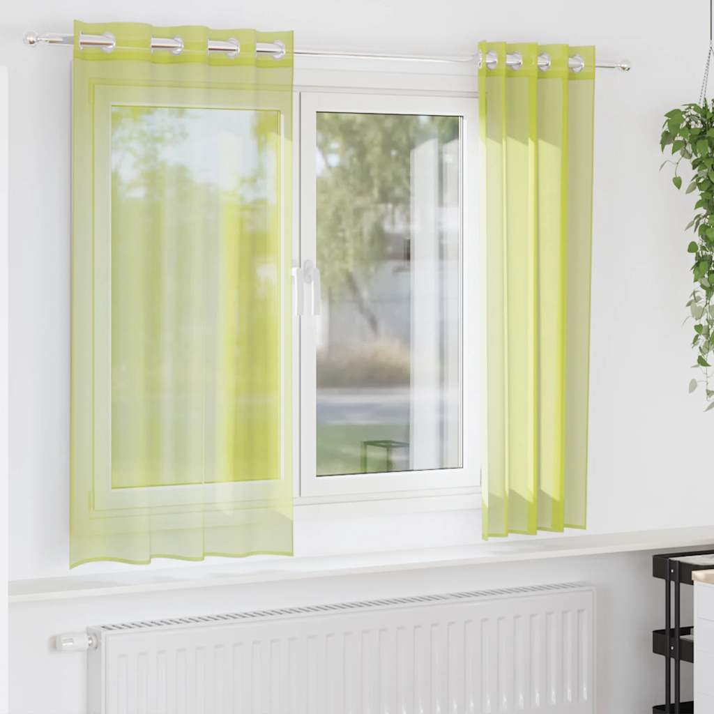 Gordijnen Voile met doorvoertules 2 st 140x140 cm appelgroen
