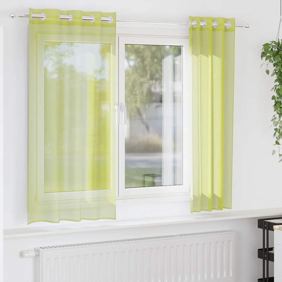 Gordijnen voile met doorvoertules 2 st 140x175 cm appelgroen
