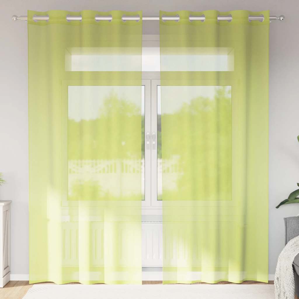 Gordijnen voile met doorvoertules 2 st 140x225 cm appelgroen