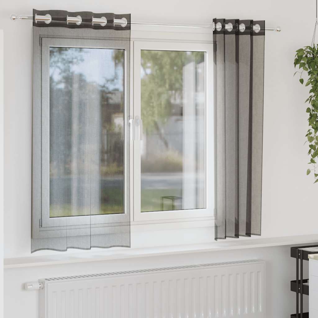 Gordijnen voile met doorvoertules 2 st 140x140 cm zwart