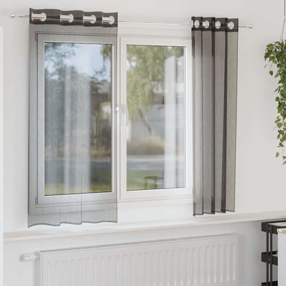 Gordijnen voile met doorvoertules 2 st 140x140 cm zwart