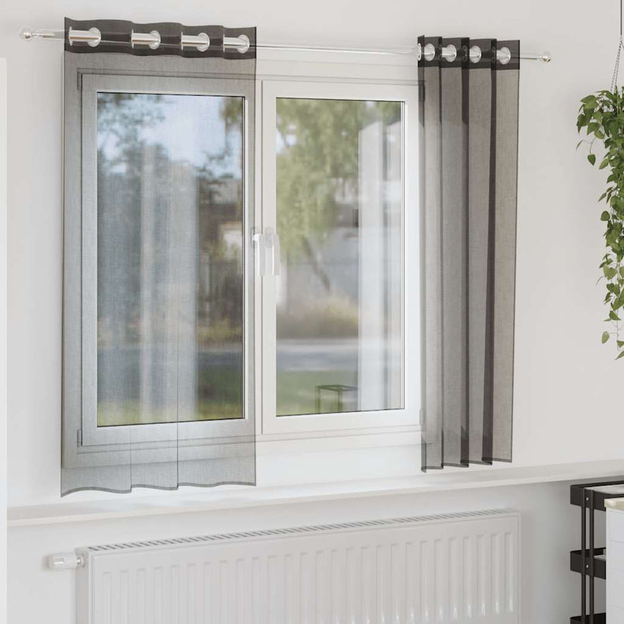 Gordijnen voile met doorvoertules 2 st 140x140 cm zwart