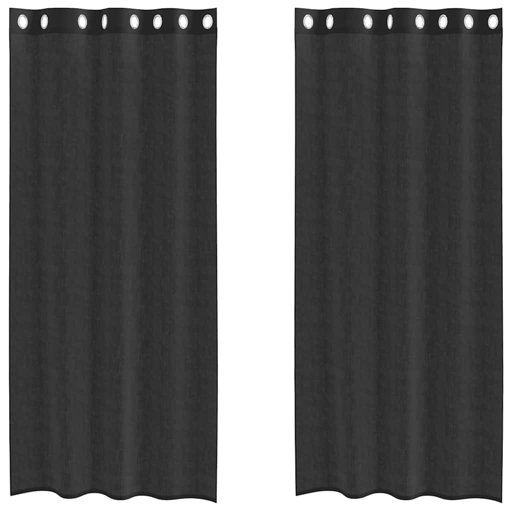 Gordijnen voile met doorvoertules 2 st 140x225 cm zwart