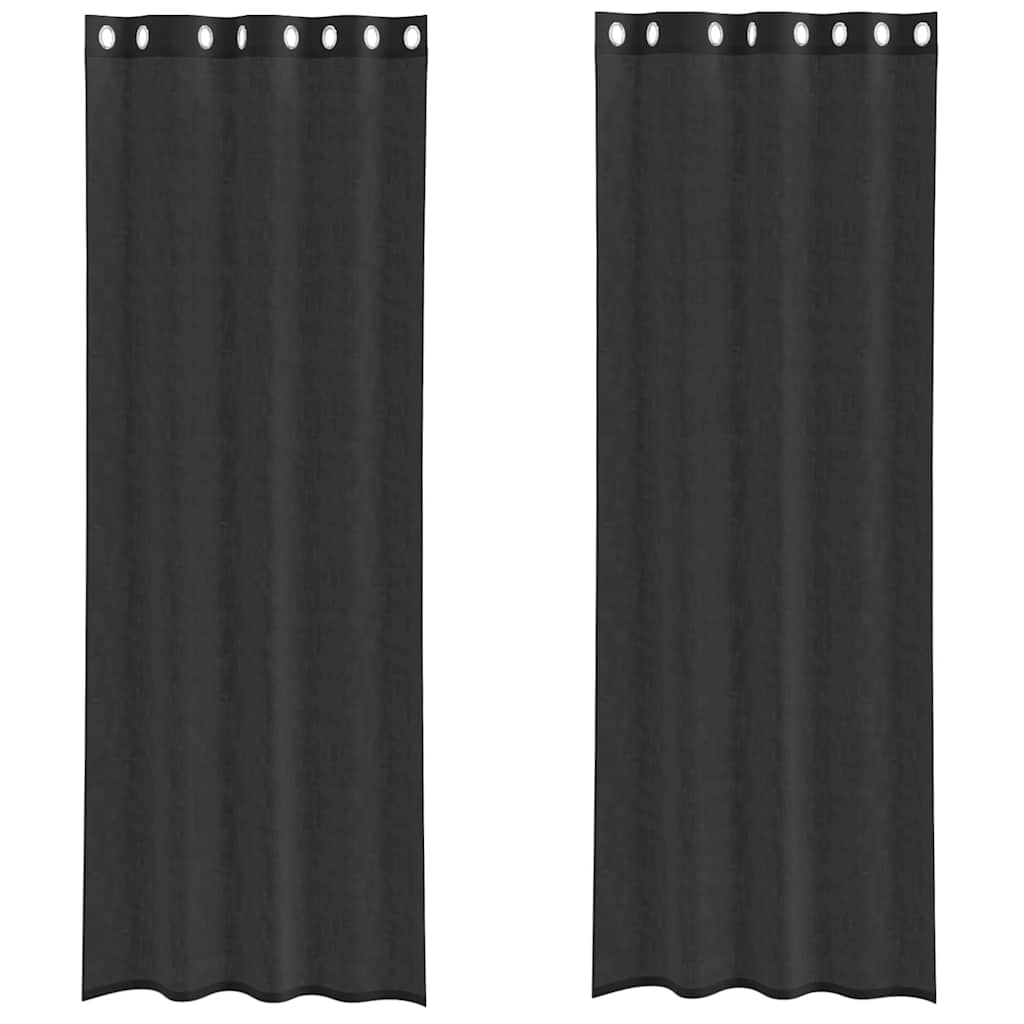 Gordijnen voile met doorvoertules 2 st 140x300 cm zwart