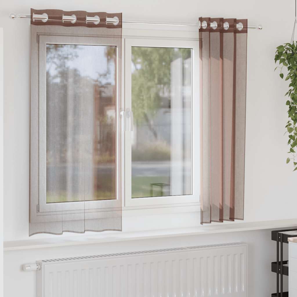 Gordijnen voile met doorvoertules 2 st 140x140 cm bruin