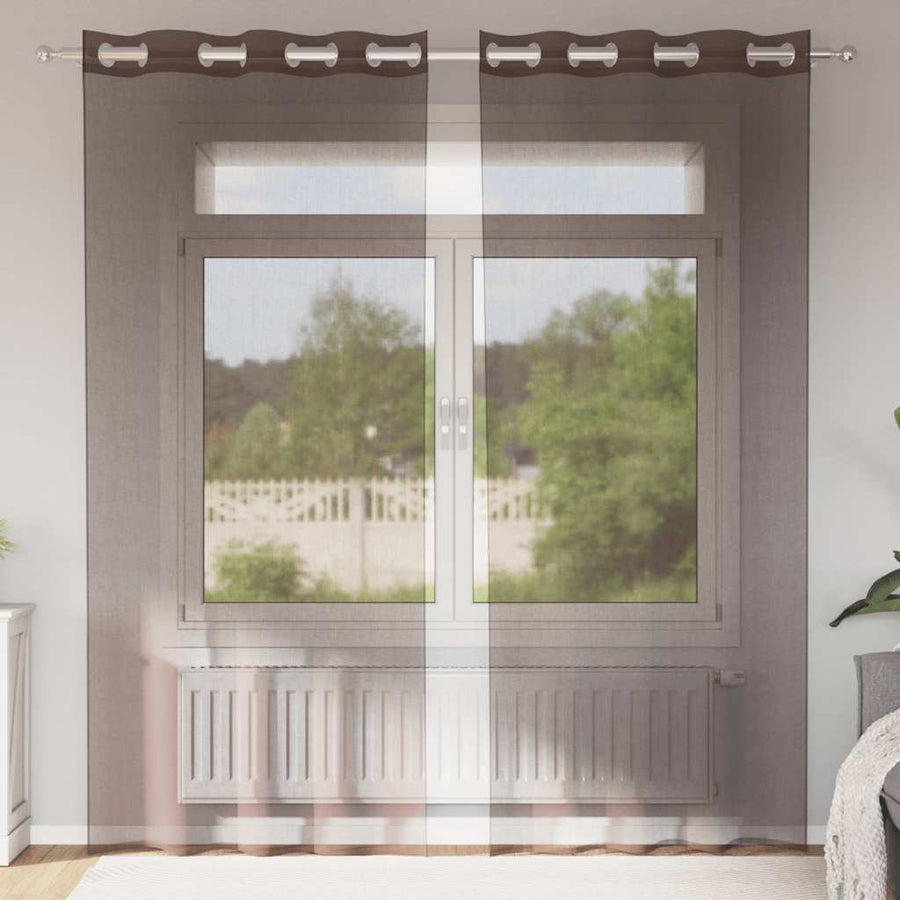 Gordijnen voile met doorvoertules 2 st 140x225 cm bruin
