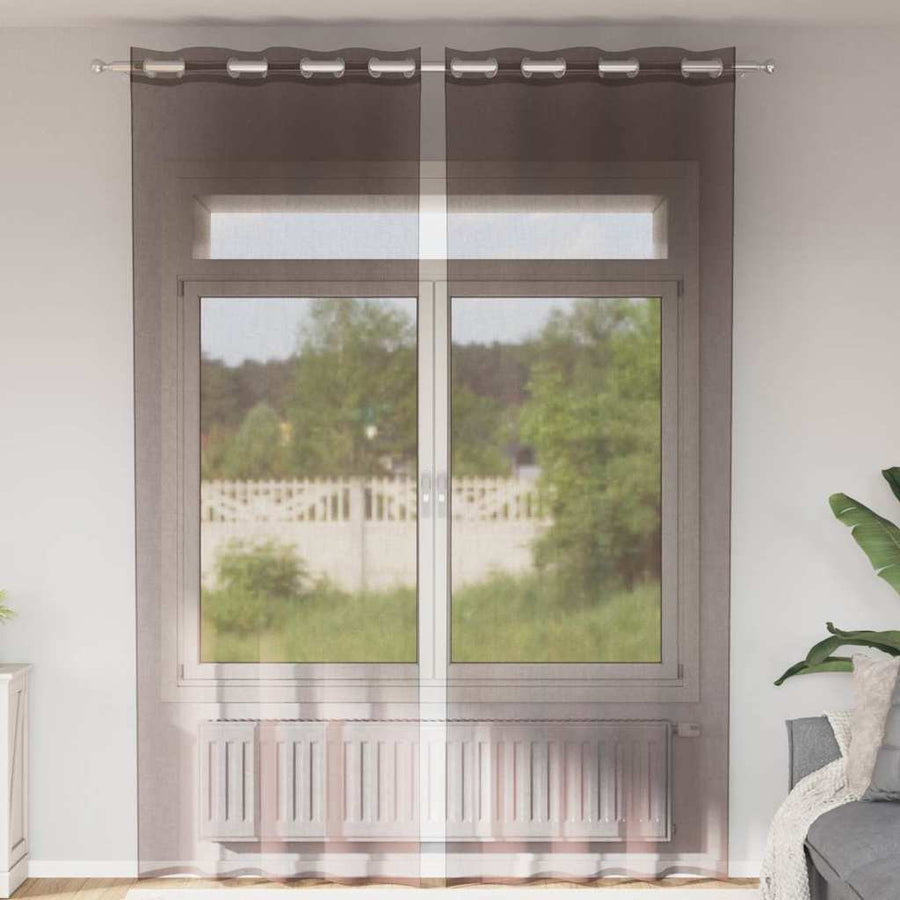 Gordijnen voile met doorvoertules 2 st 140x300 cm bruin