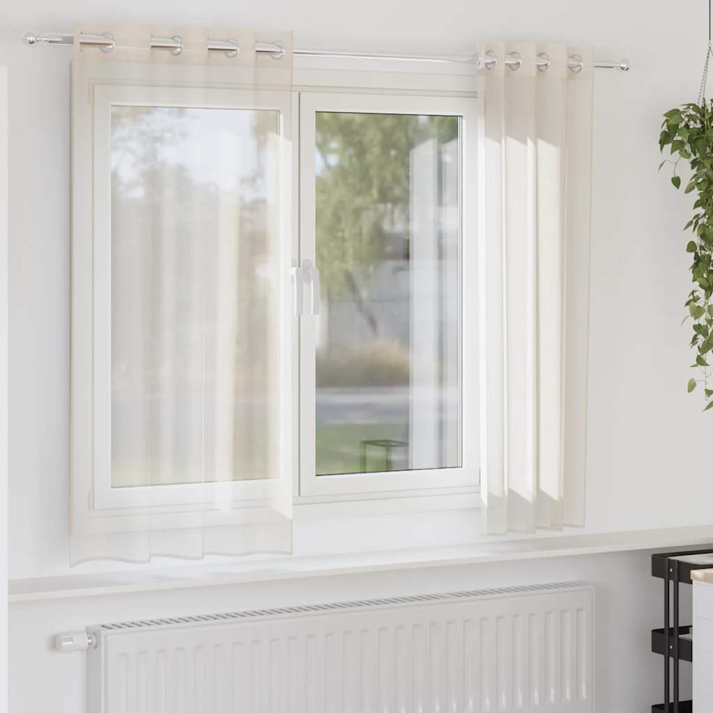 Gordijnen voile met doorvoertules 2 st 140x140 cm crèmekleurig
