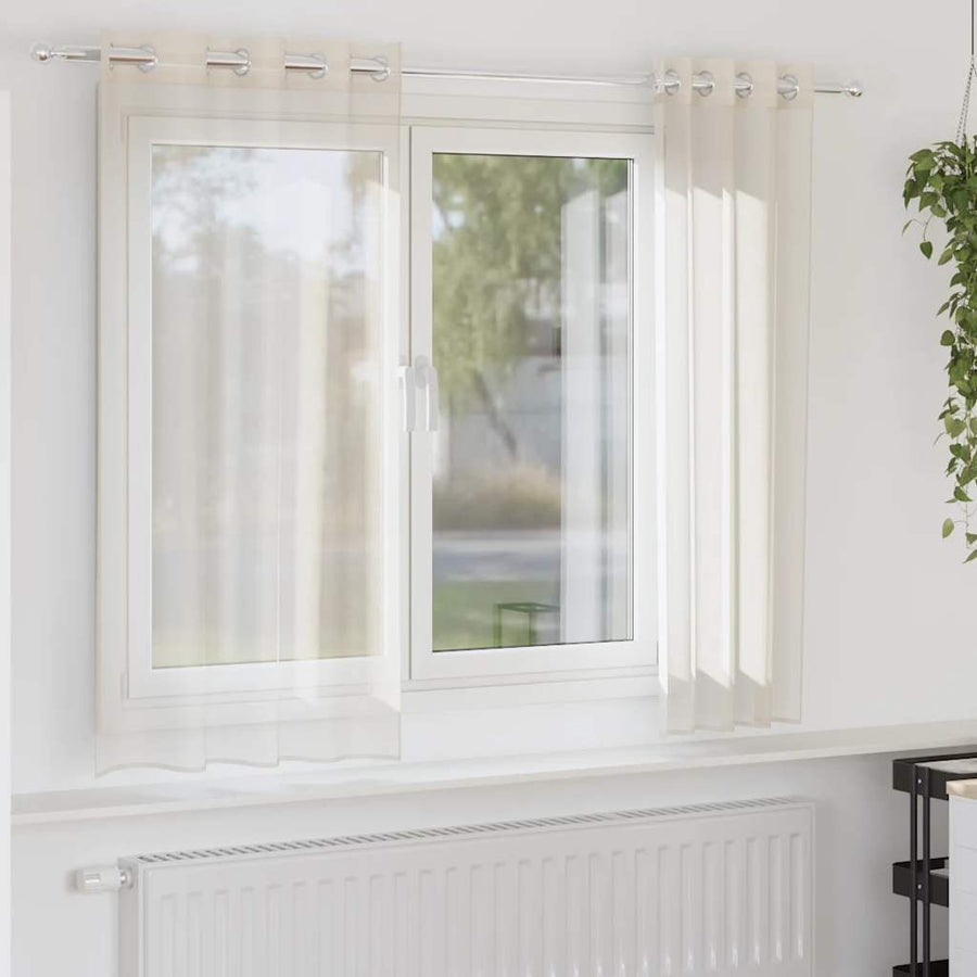 Gordijnen voile met doorvoertules 2 st 140x140 cm crèmekleurig