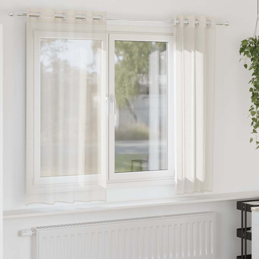 Gordijnen voile met doorvoertules 2 st 140x175 cm crèmekleurig