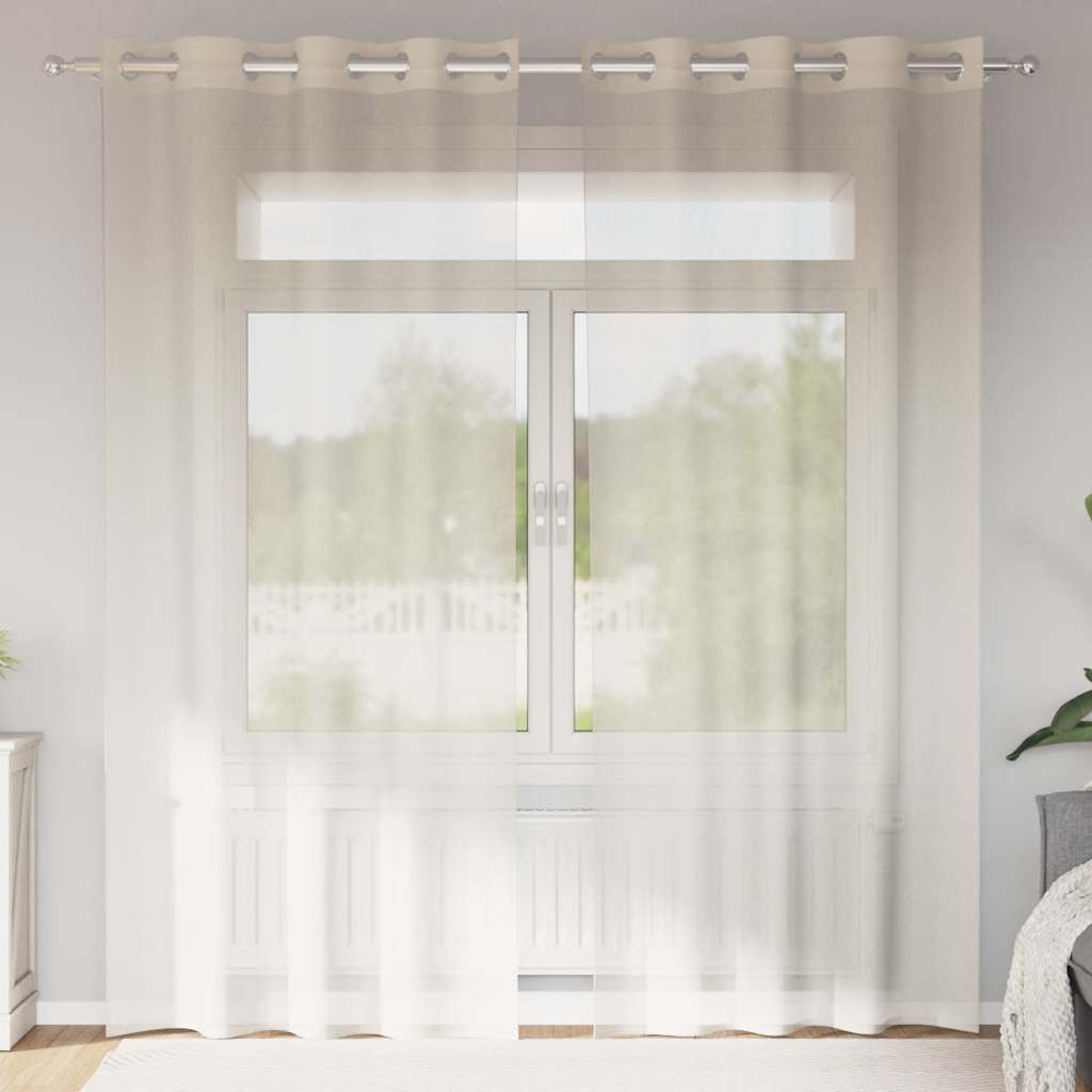 Gordijnen voile met doorvoertules 2 st 140x225 cm crèmekleurig
