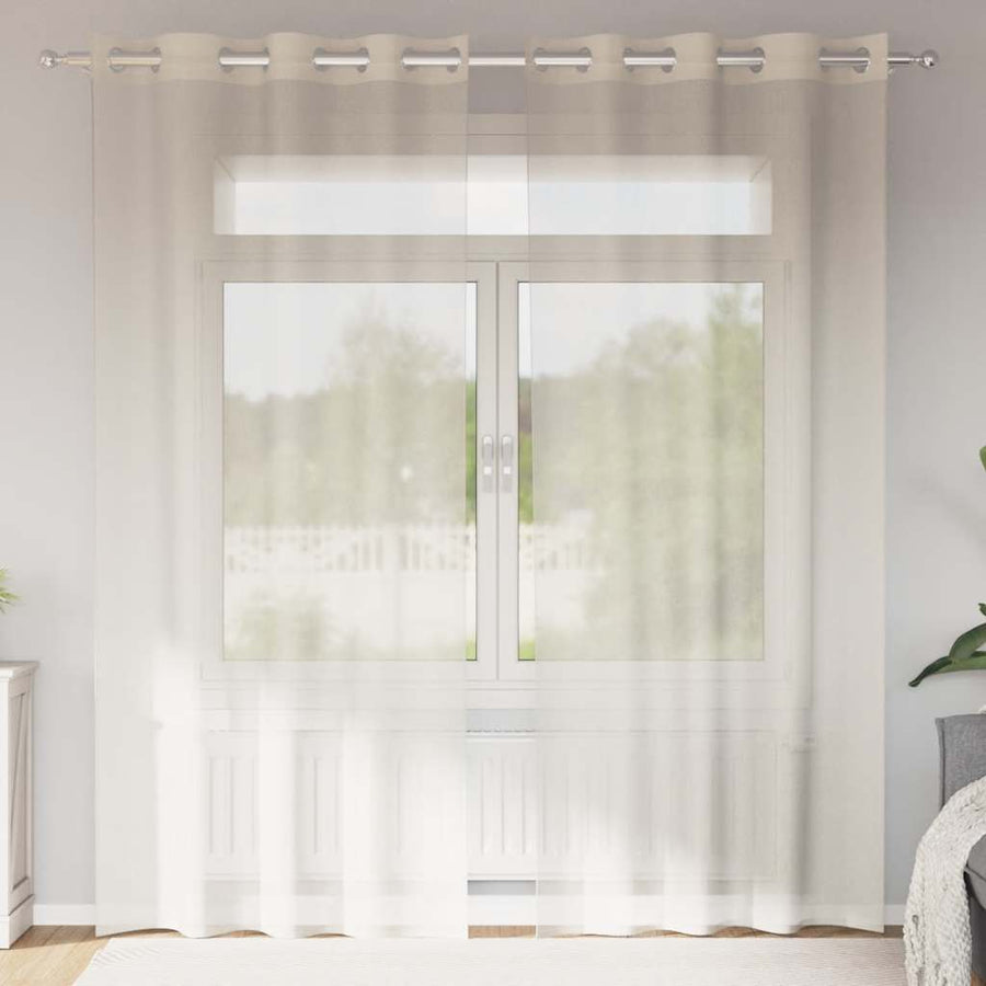 Gordijnen voile met doorvoertules 2 st 140x225 cm crèmekleurig