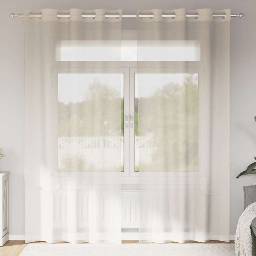 Gordijnen voile met doorvoertules 2 st 140x245 cm crèmekleurig