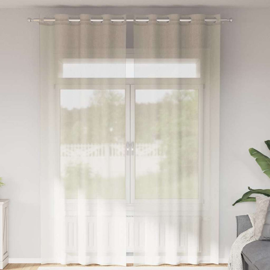 Gordijnen voile met doorvoertules 2 st 140x260 cm crèmekleurig
