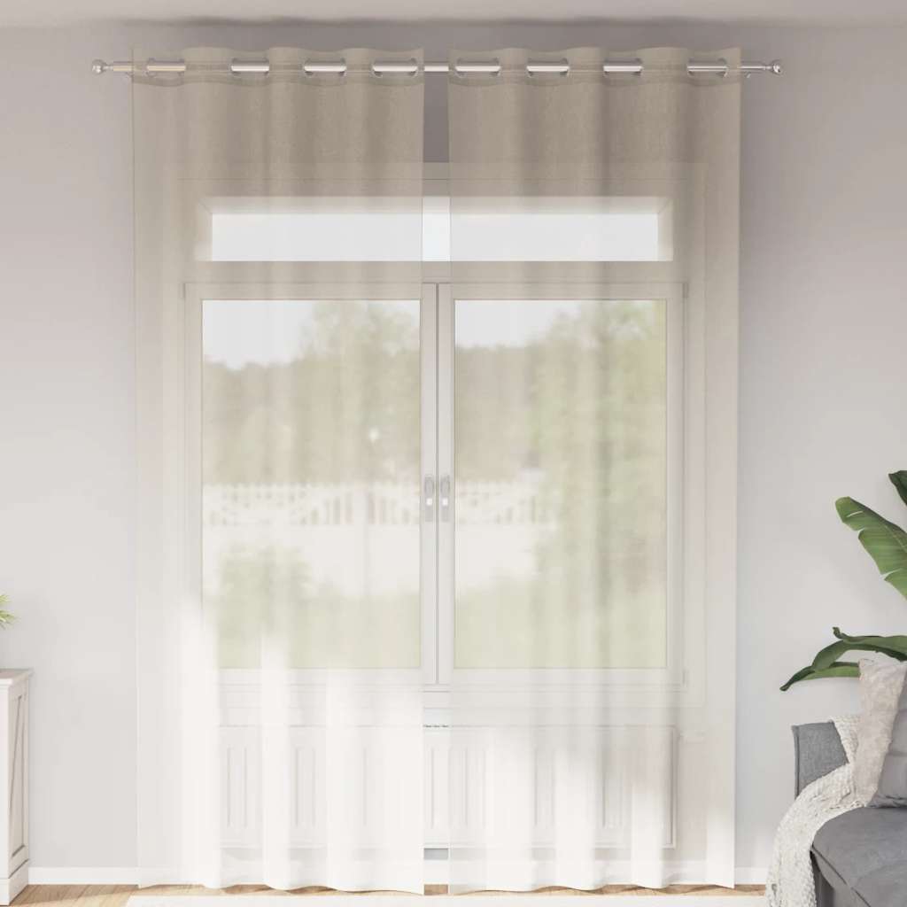 Gordijnen Voile met doorvoertules 2 st 140x300 cm crème