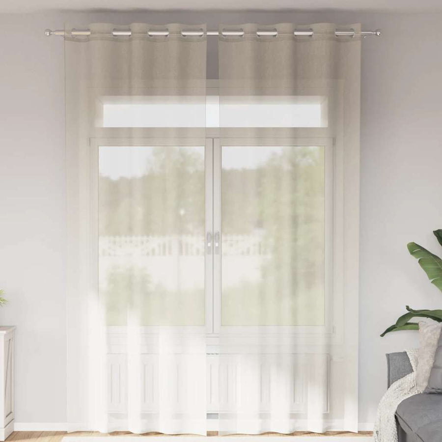Gordijnen Voile met doorvoertules 2 st 140x300 cm crème