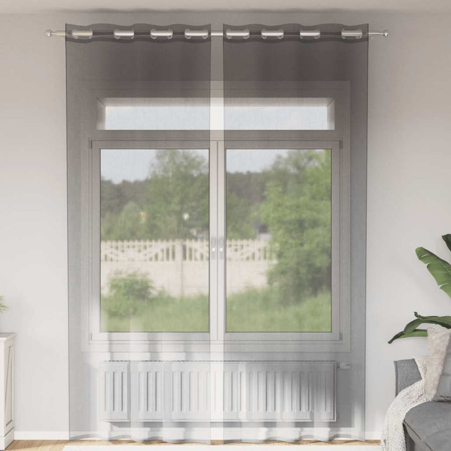 Gordijnen voile met doorvoertules 2 st 140x260 cm donkergrijs