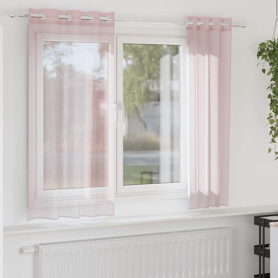 Gordijnen voile met doorvoertules 2 st 140x175 cm lichtroze
