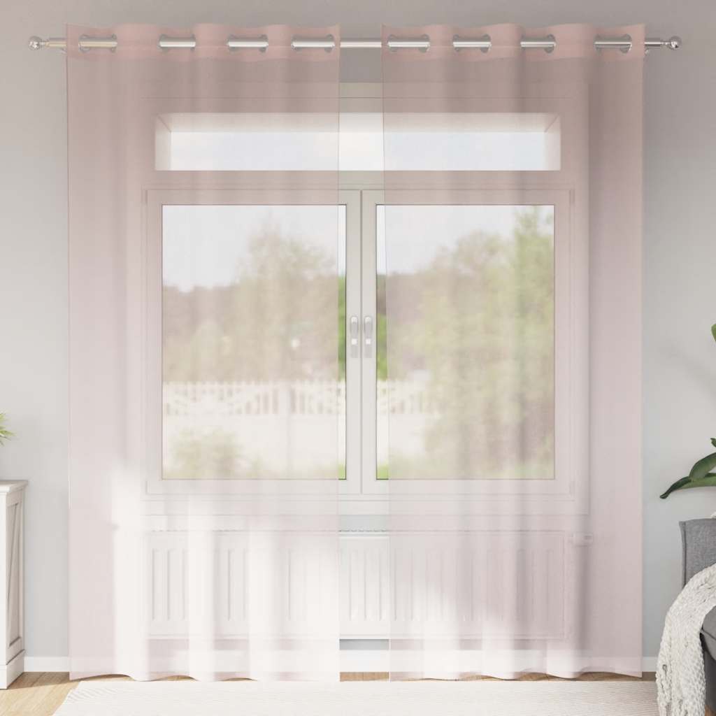 Gordijnen voile met doorvoertules 2 st 140x225 cm lichtroze