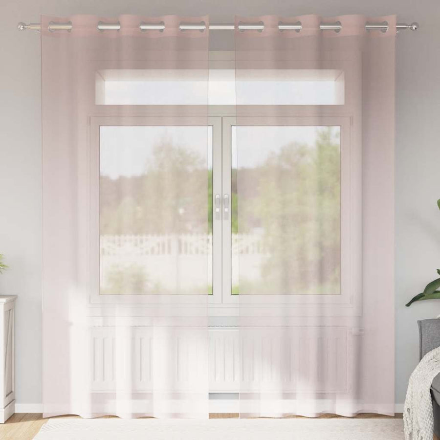 Gordijnen voile met doorvoertules 2 st 140x225 cm lichtroze