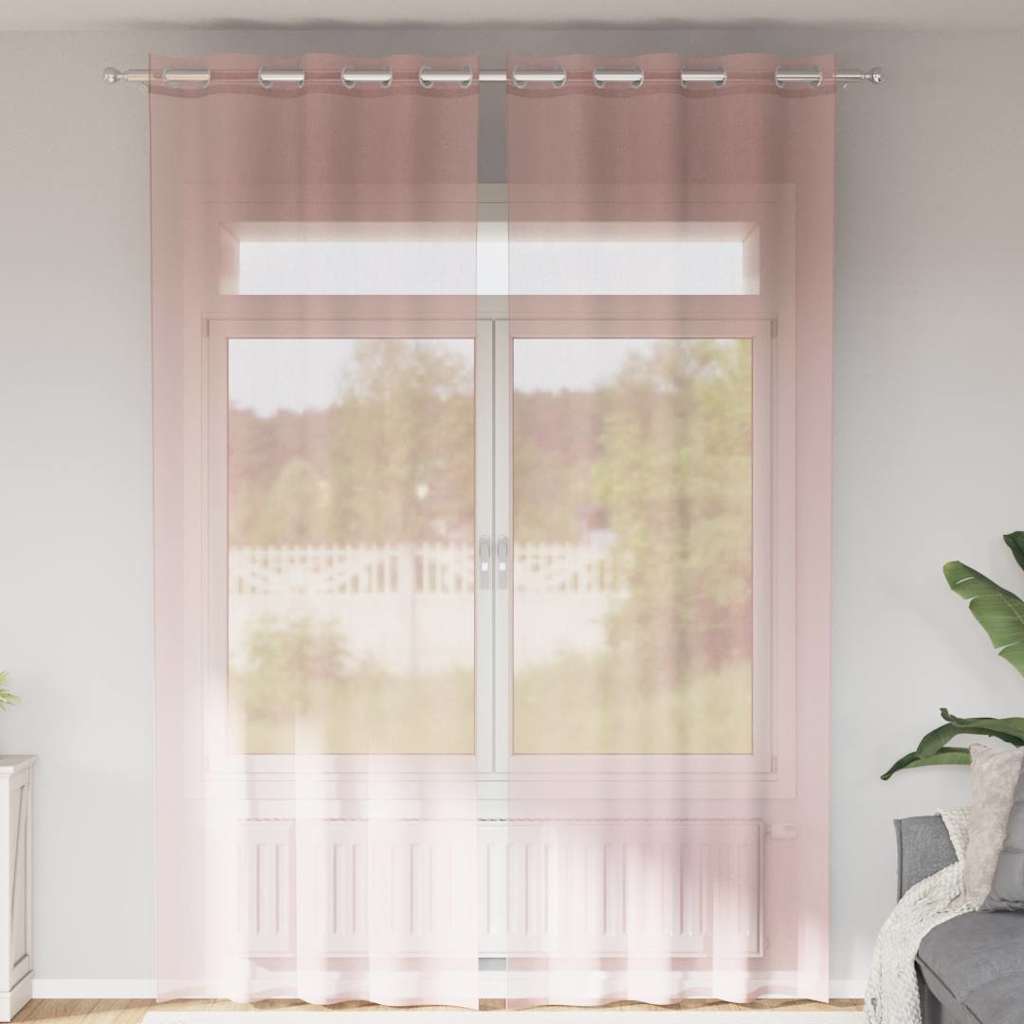 Gordijnen voile met doorvoertules 2 st 140x300 cm lichtroze