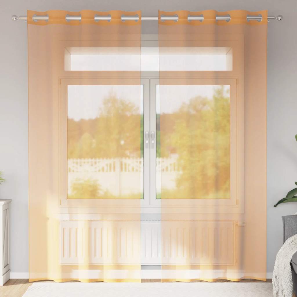 Gordijnen voile met doorvoertules 2 st 140x245 cm oranje