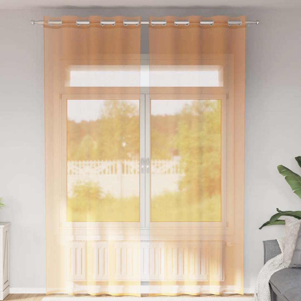 Gordijnen voile met doorvoertules 2 st 140x300 cm oranje