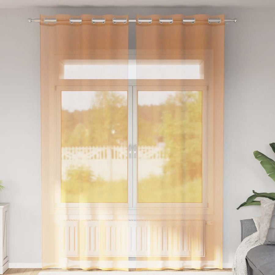 Gordijnen voile met doorvoertules 2 st 140x300 cm oranje